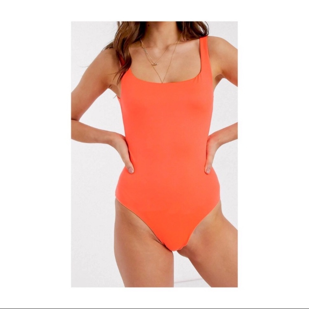 Bright orange low back one piece bathing suit ASOS